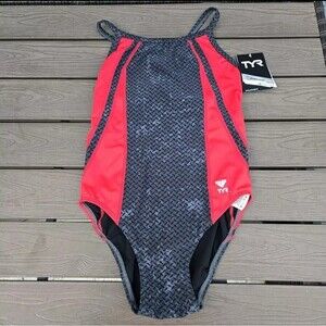 TYR Duralast Elite Viper Red/grey DiamondFit 1 Pc Swim, Girls Youth  Sz 24 ,NEW